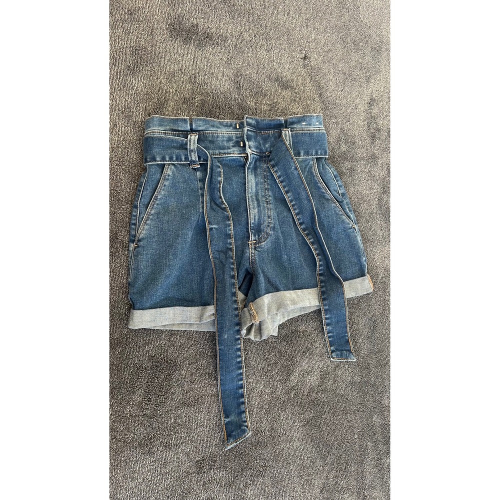 Express Shortie Super High Rise Paperbag Denim Shorts Blue Size 00